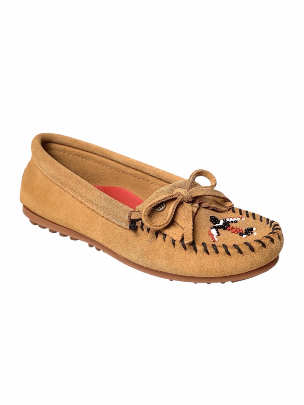 Minnetonka Thunderbird Aimikii Beaded Suede Moccasins Tan Women's 8.5